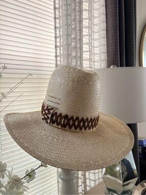 Wards VTG Style Western Tall Wide Brim Straw Hat Size Medium